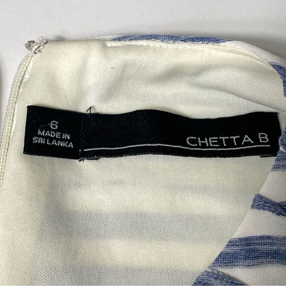 Chetta B Blue & white Striped Textured Sleveless Fit & Flare Dress Womens Size 6 - Picture 4 of 16